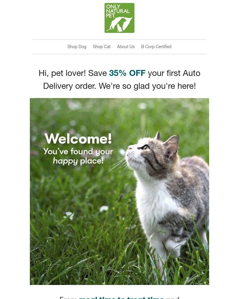 Screenshot of email sent to a Only Natural Pet Newsletter subscriber