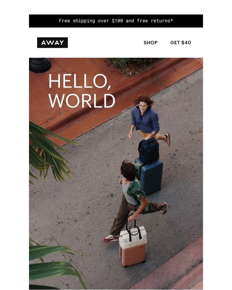 Screenshot of email sent to a Away Newsletter subscriber