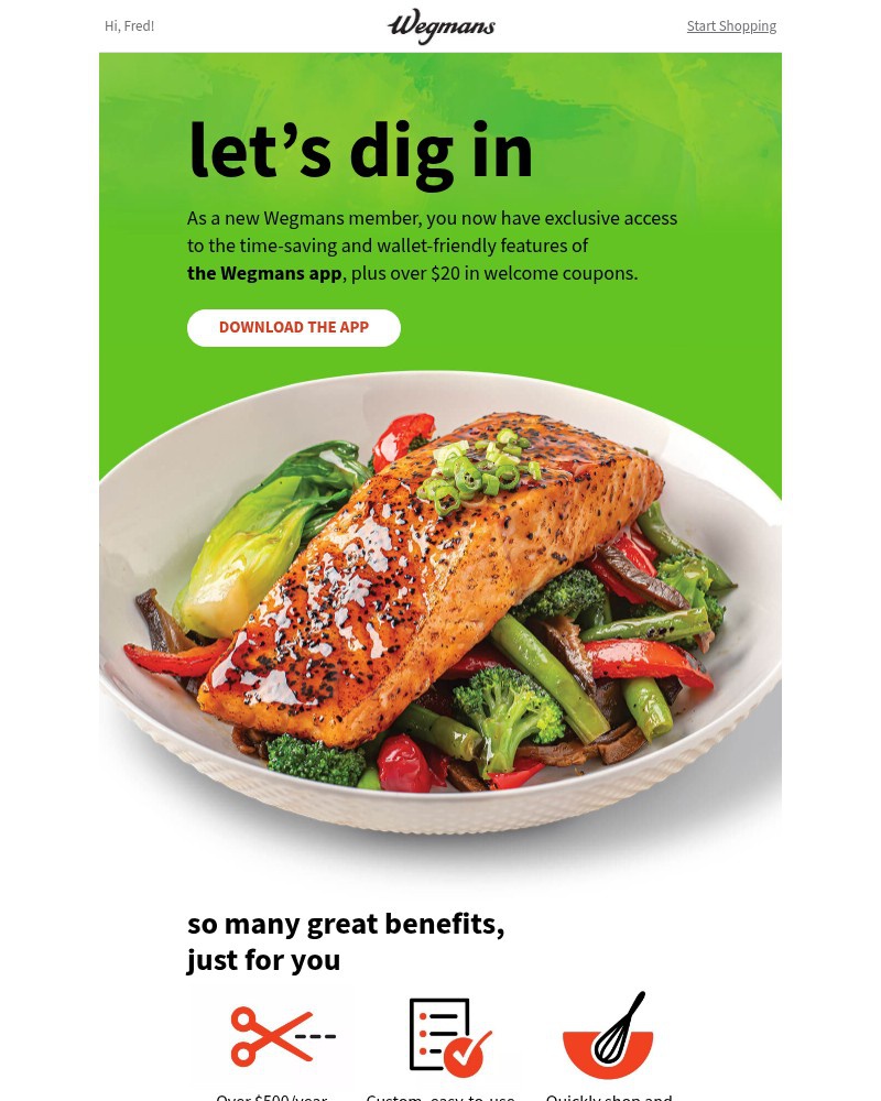 Screenshot of email sent to a Wegmans Registered user