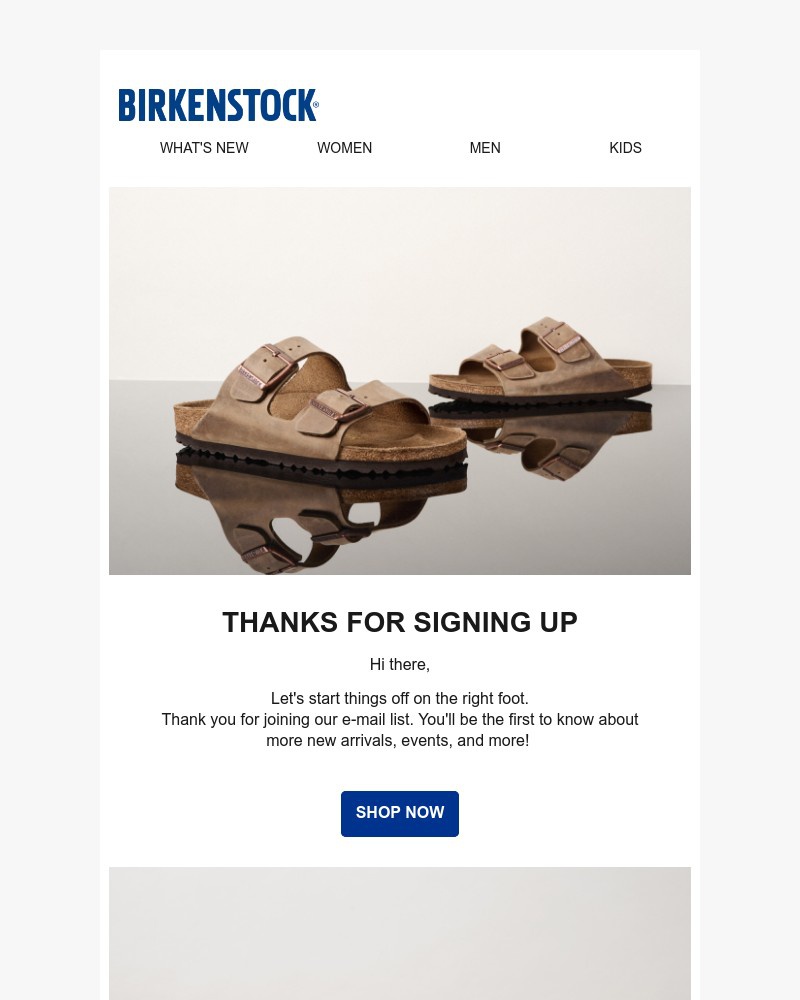 Screenshot of email sent to a Birkenstock Newsletter subscriber