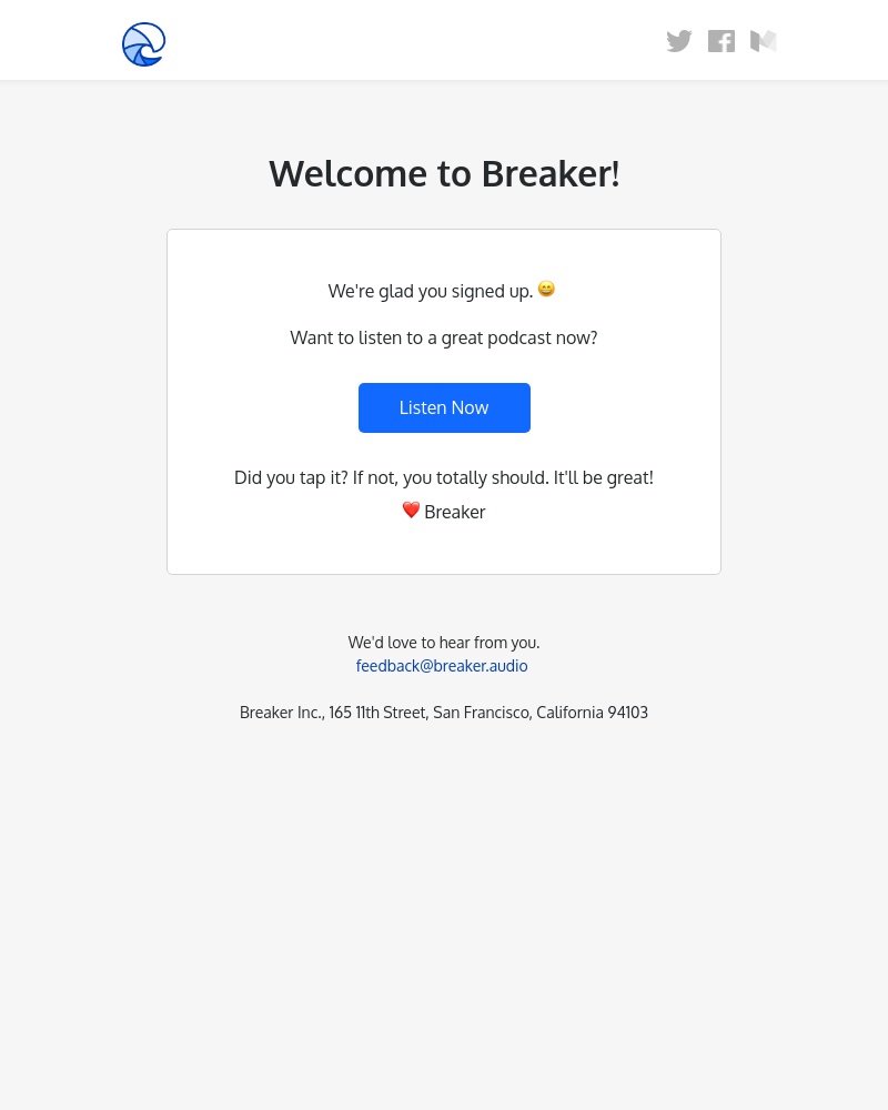 Screenshot of email sent to a Breaker Registered user