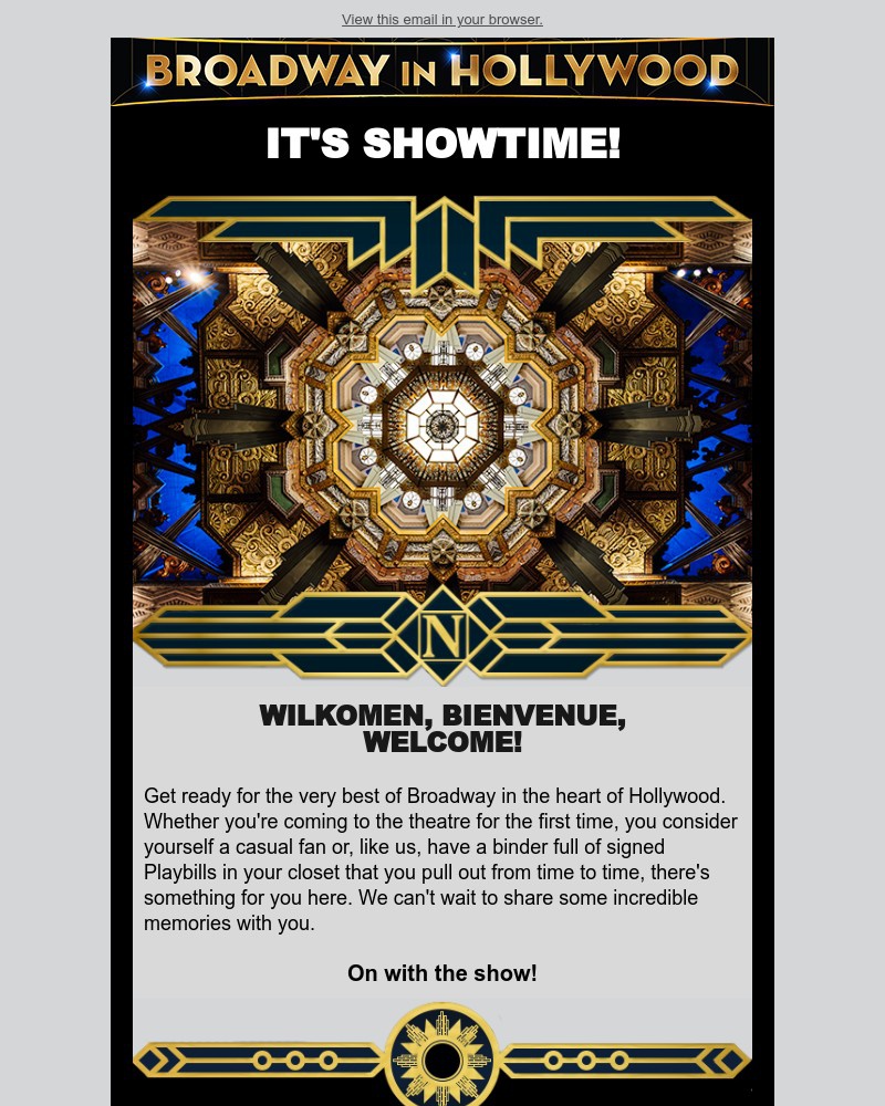 Screenshot of email sent to a Broadway in Hollywood Newsletter subscriber