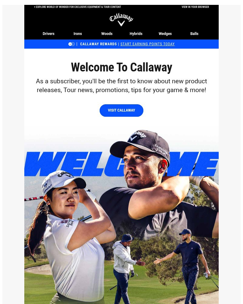 Screenshot of email sent to a Callaway Golf Newsletter subscriber