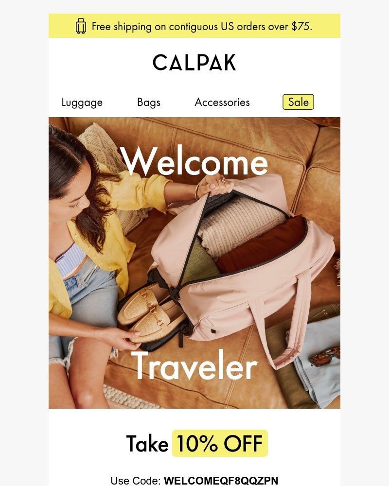 Screenshot of email sent to a Calpak Newsletter subscriber