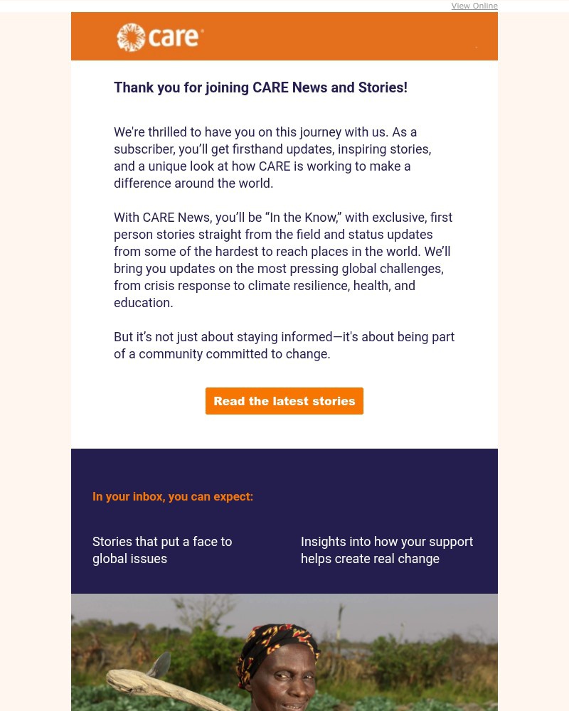 Screenshot of email sent to a Care Newsletter subscriber