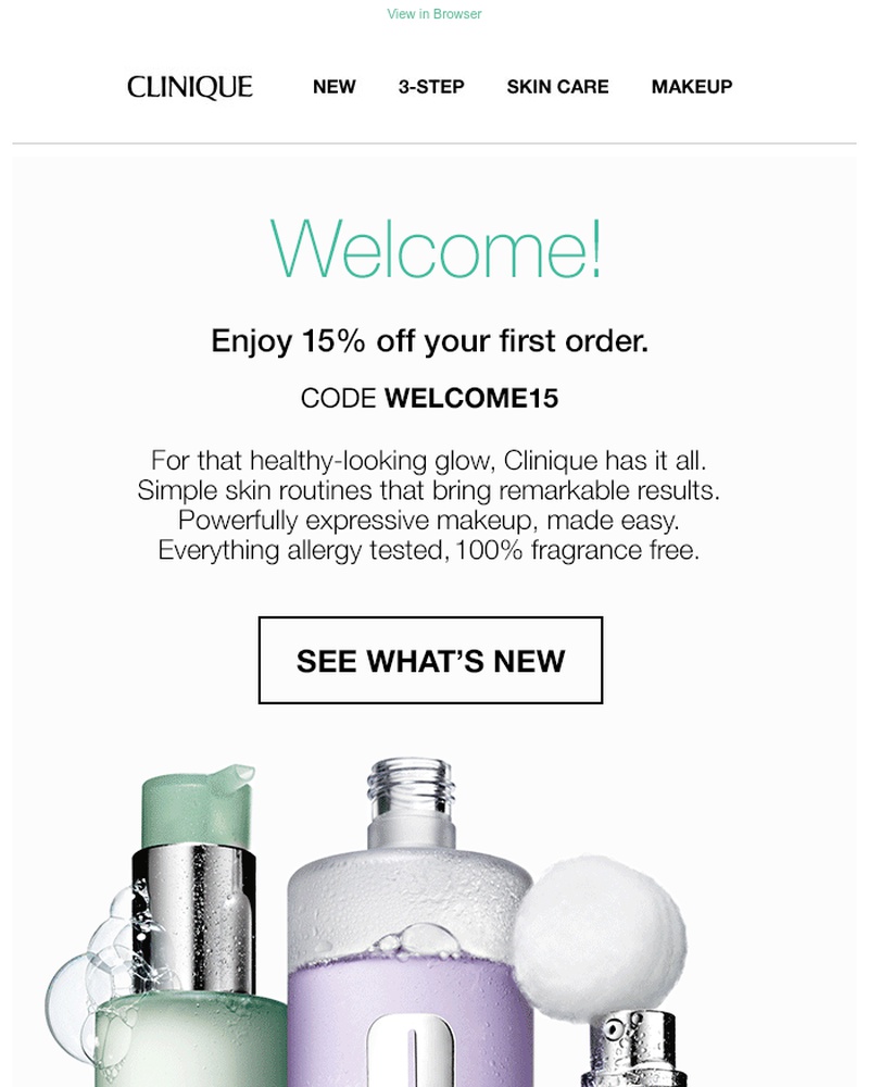 Screenshot of email sent to a Clinique Newsletter subscriber