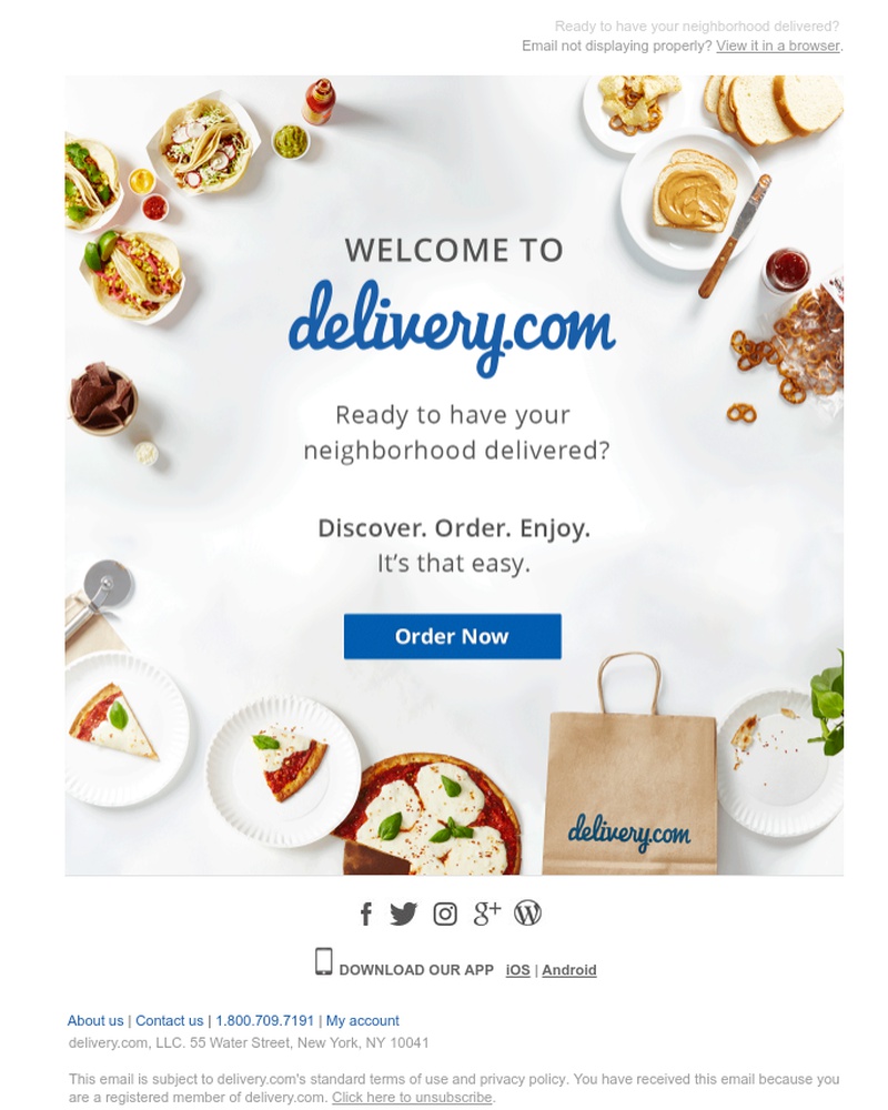 Screenshot of email sent to a Delivery.com Registered user