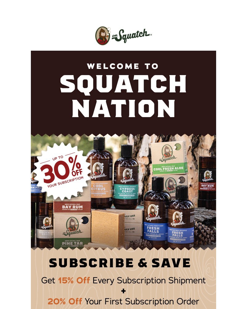 Screenshot of email sent to a Dr. Squatch Newsletter subscriber