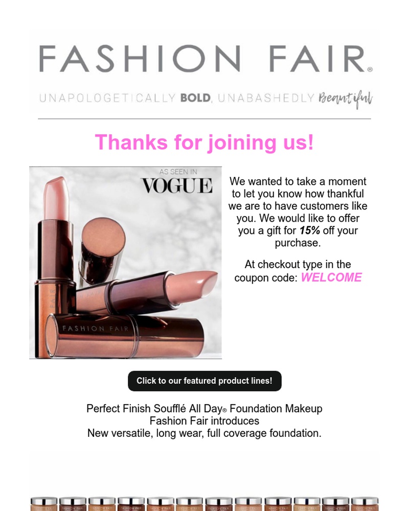 Screenshot of email sent to a Fashion Fair Newsletter subscriber