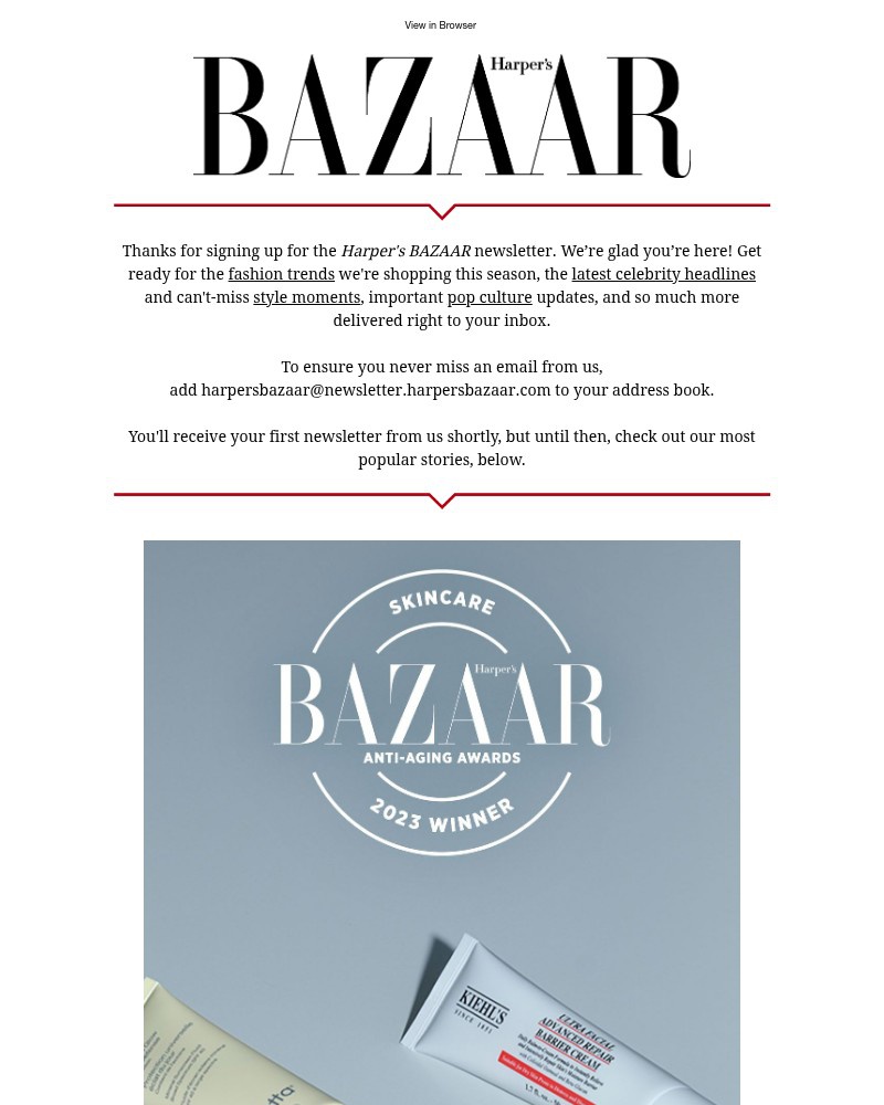 Screenshot of email sent to a Harper’s Bazaar Newsletter subscriber
