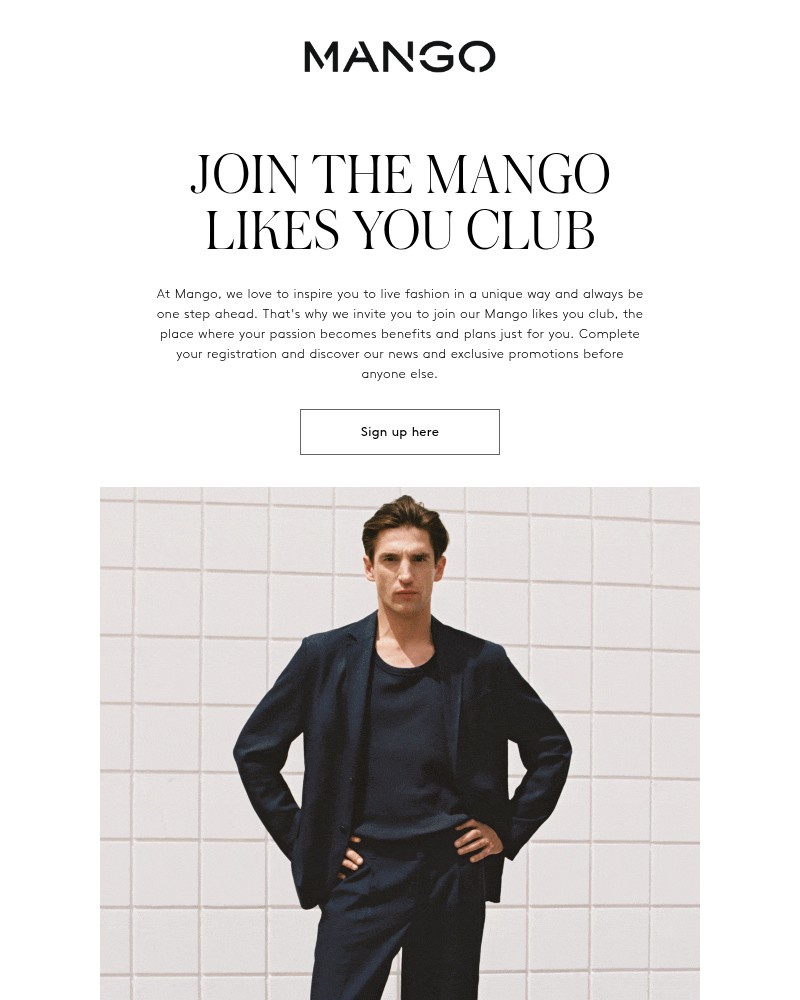 Screenshot of email sent to a Mango Newsletter subscriber