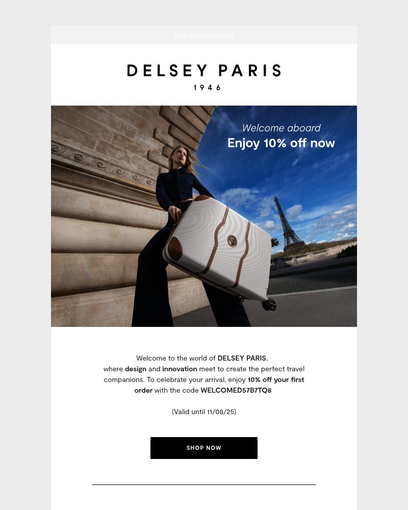 Screenshot of email sent to a Delsey Paris Newsletter subscriber