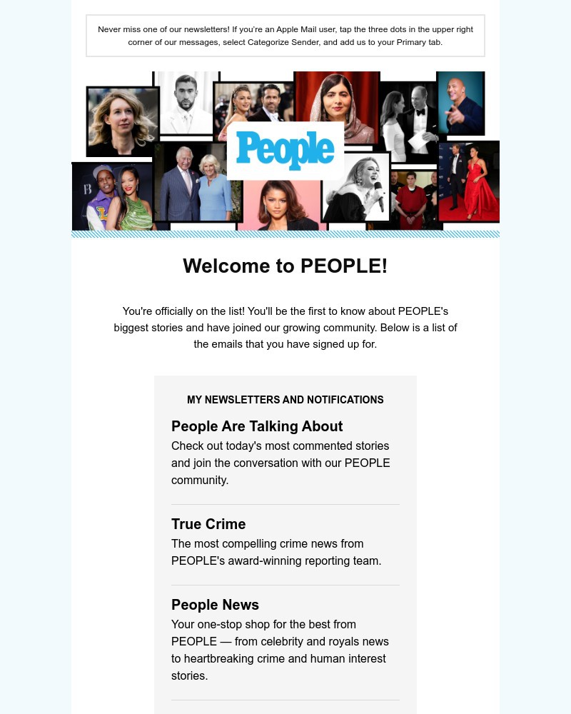Screenshot of email sent to a People Newsletter subscriber