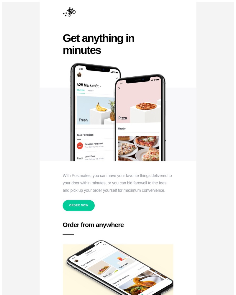 Screenshot of email sent to a Postmates Registered user