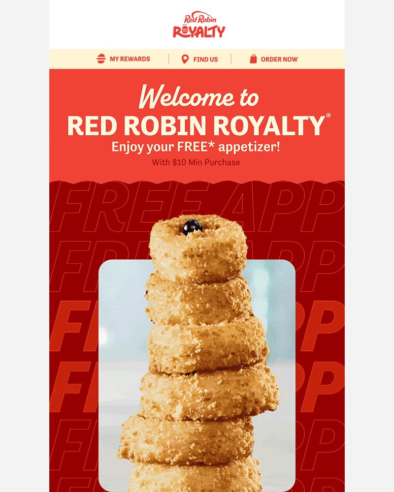 Screenshot of email sent to a Red Robin Registered user