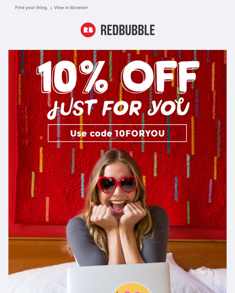 Screenshot of email sent to a Redbubble Newsletter subscriber