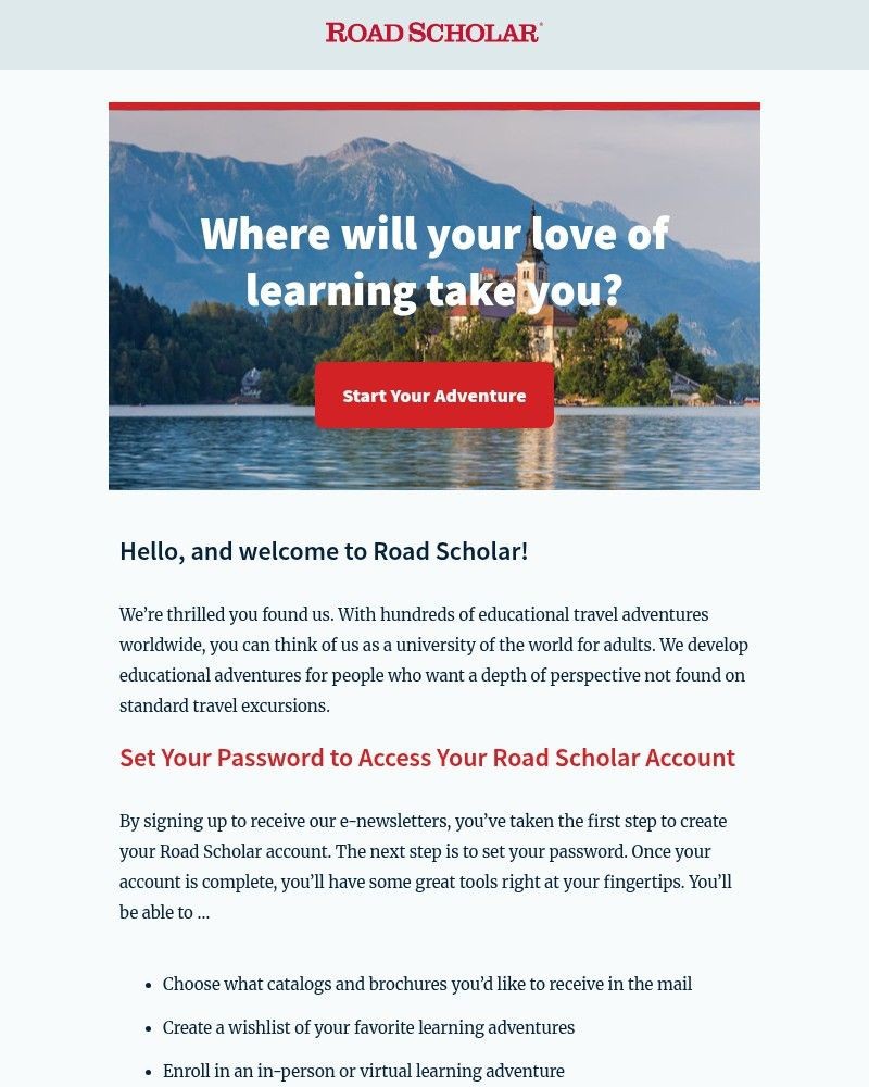Screenshot of email sent to a Road Scholar Newsletter subscriber