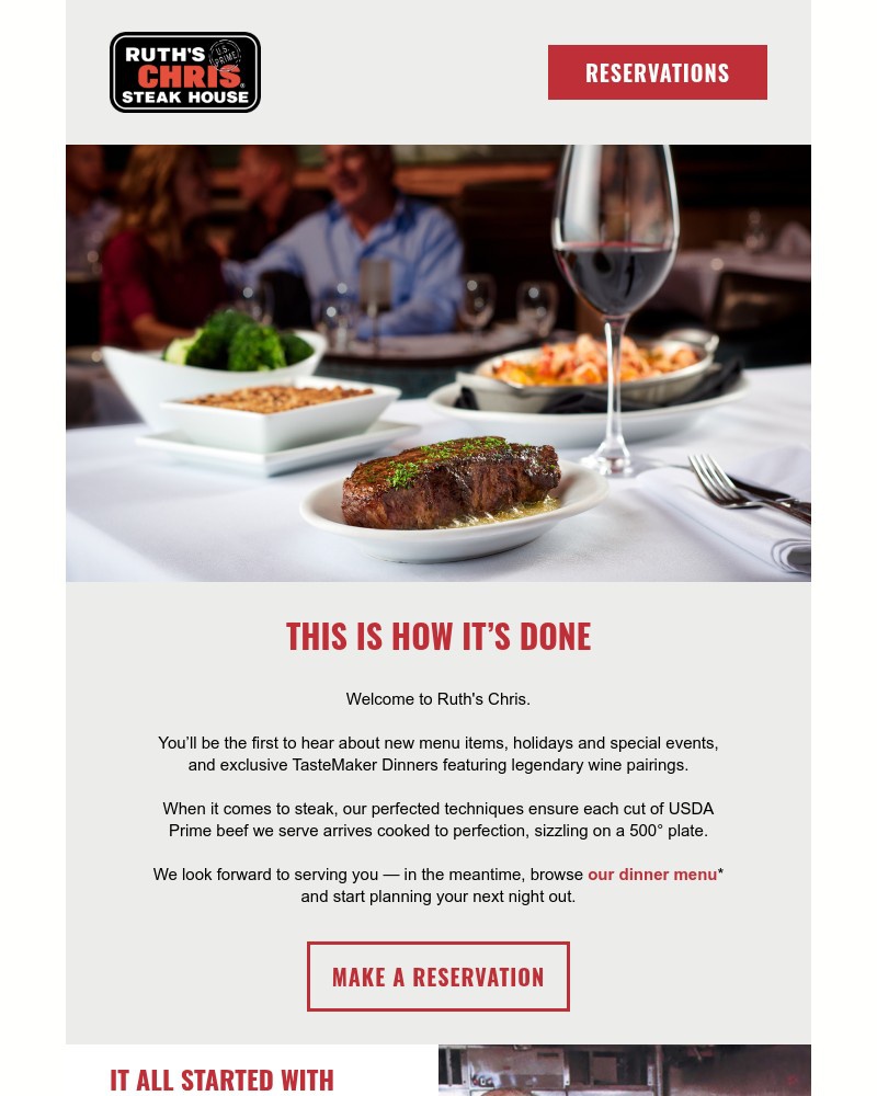 Screenshot of email sent to a Ruth’s Chris Newsletter subscriber