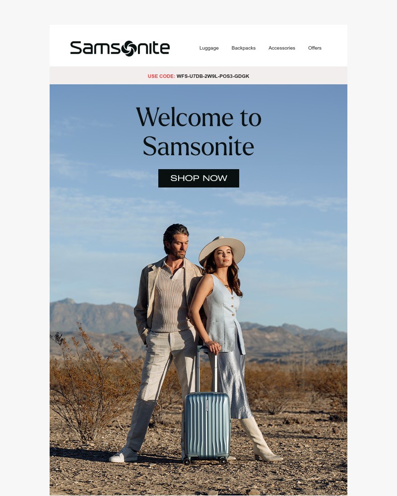Screenshot of email sent to a Samsonite Newsletter subscriber