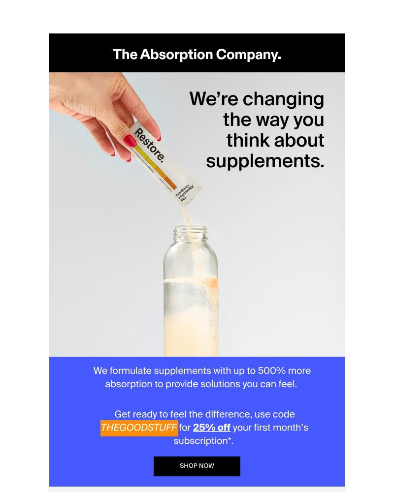 Screenshot of email sent to a The Absorption Company Newsletter subscriber