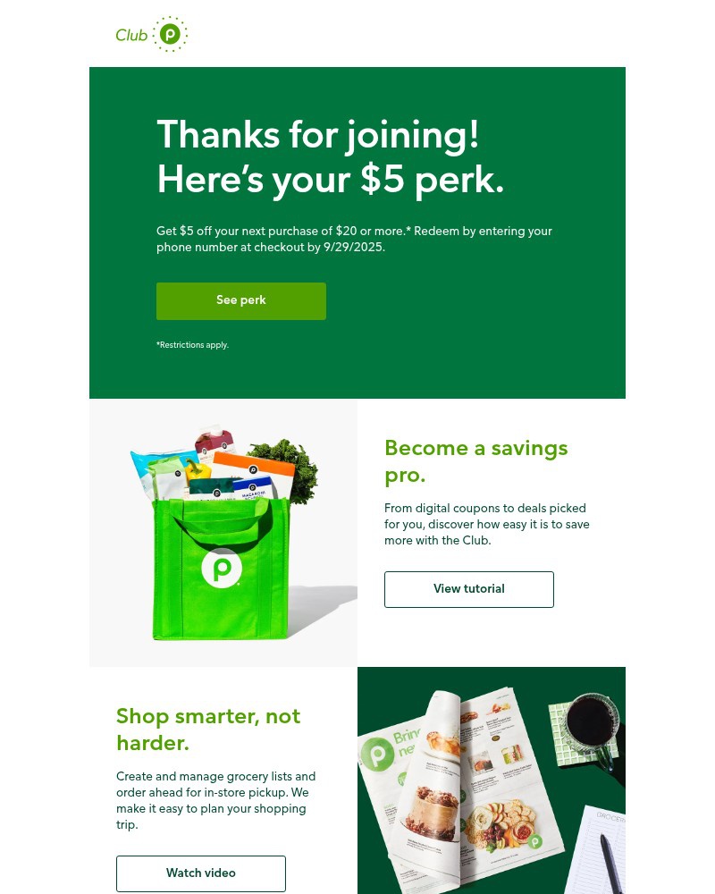 Screenshot of email sent to a Publix Registered user
