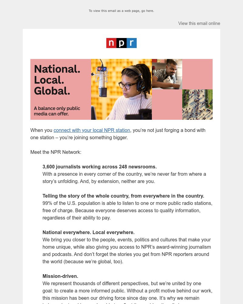 Screenshot of email sent to a NPR Newsletter subscriber