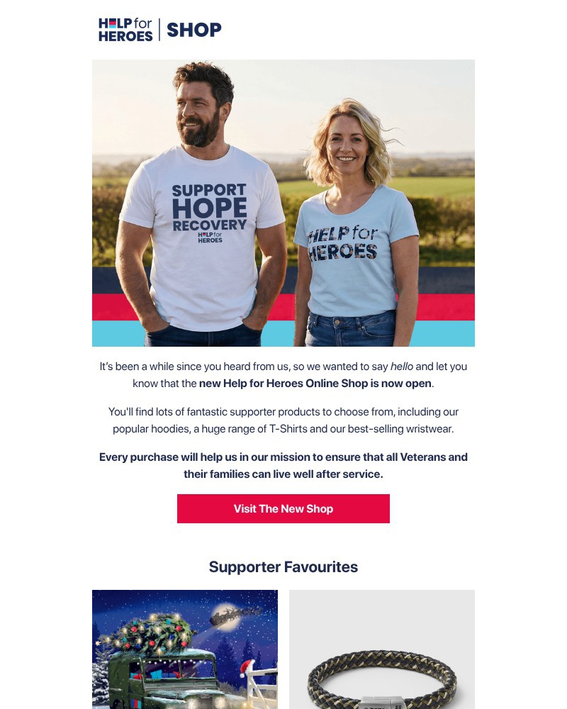 Screenshot of email sent to a Help for Heroes Newsletter subscriber