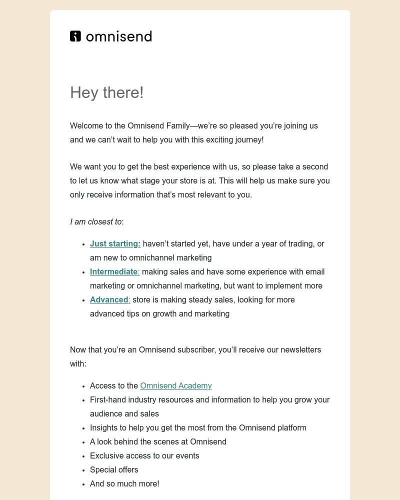 Screenshot of email sent to a omnisend Newsletter subscriber