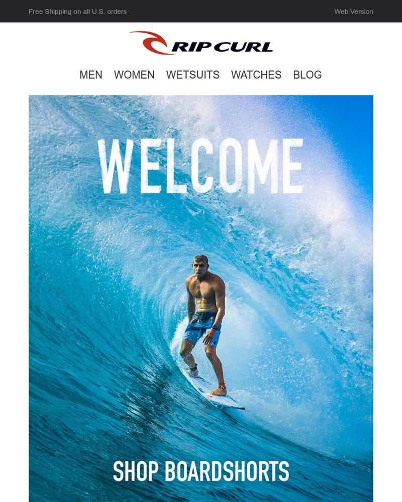 Screenshot of email sent to a Ripcurl Newsletter subscriber