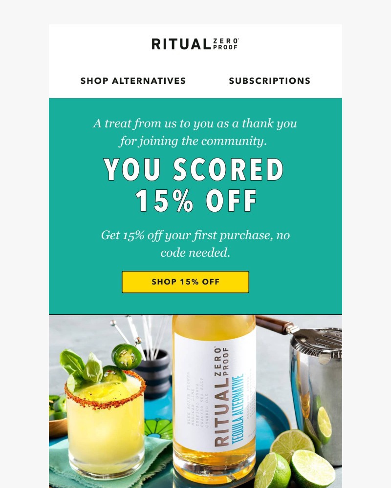 Screenshot of email sent to a Ritual Zero Proof Newsletter subscriber