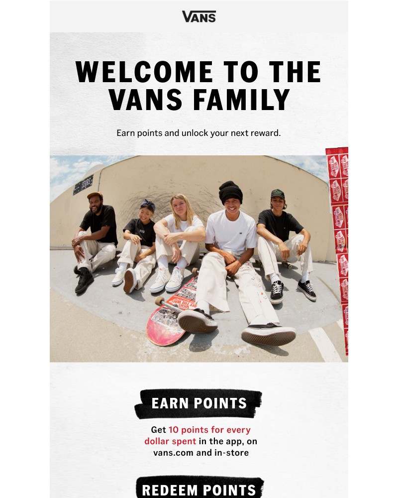 Screenshot of email sent to a Vans Registered user