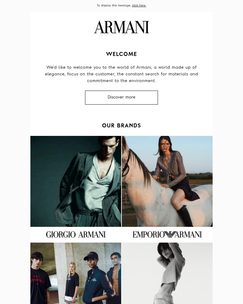 Screenshot of email sent to a Armani Newsletter subscriber