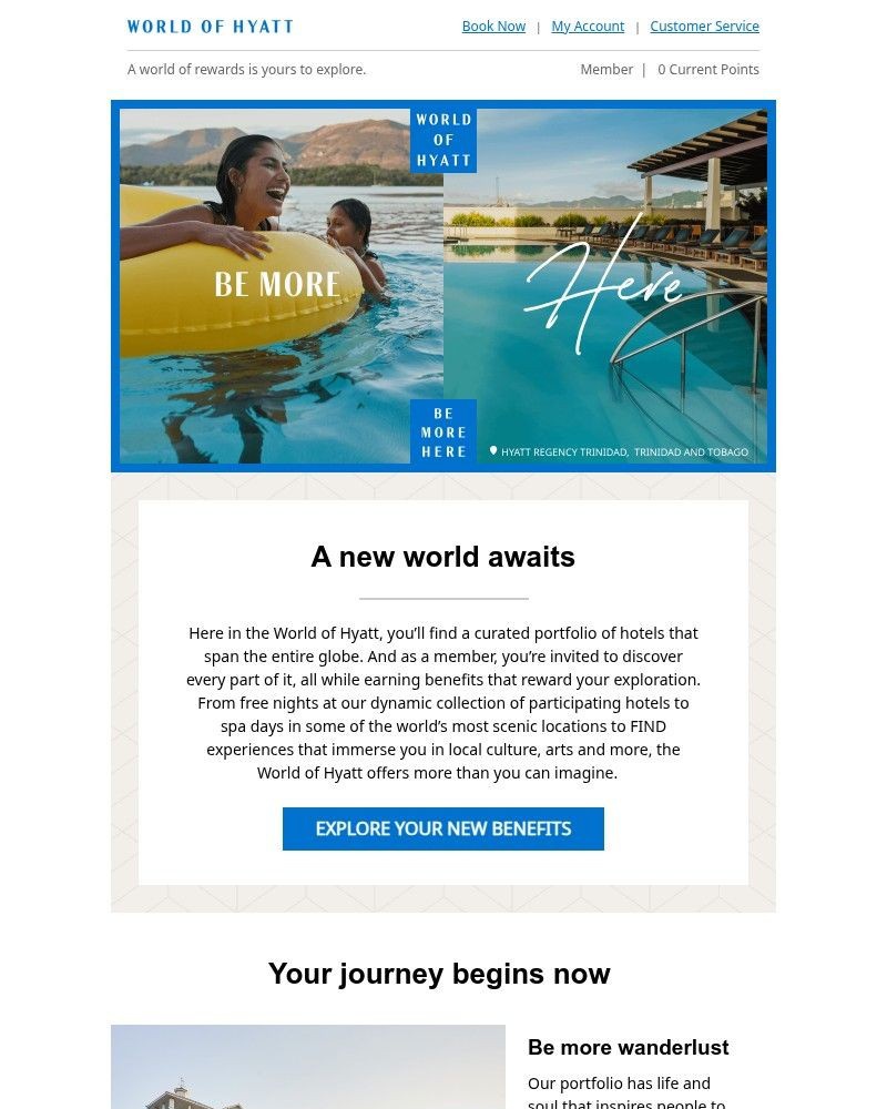 Screenshot of email sent to a Hyatt Hotels and Resorts Registered user