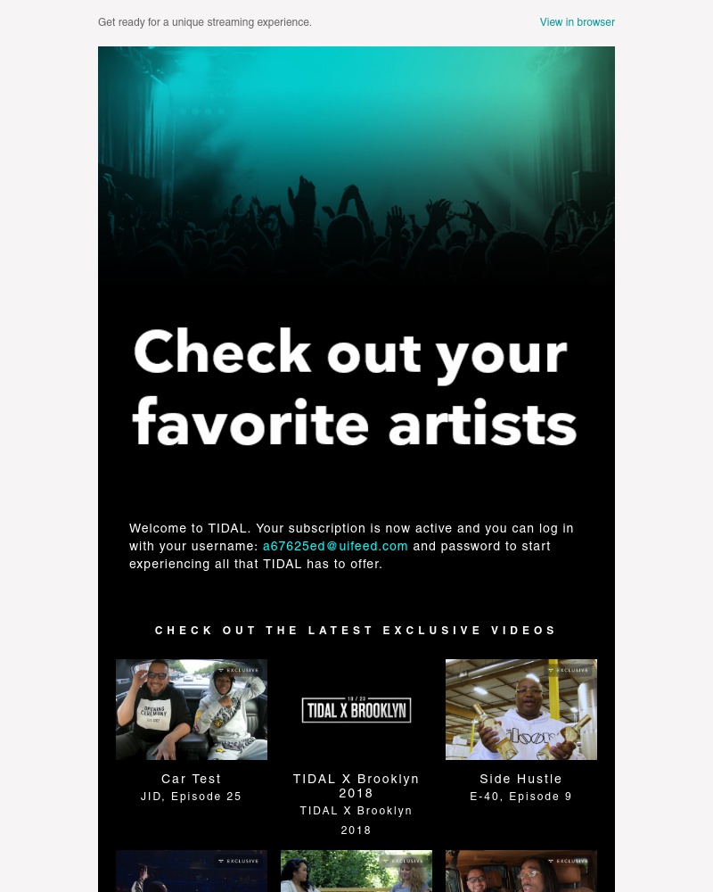 Screenshot of email sent to a Tidal Trial user