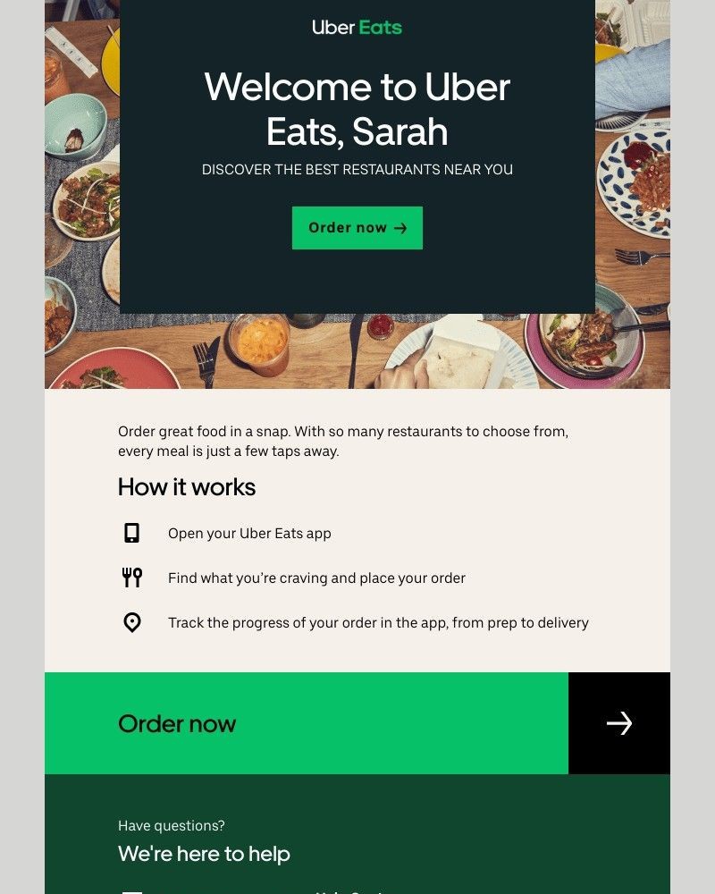 Screenshot of email sent to a Uber Eats Customer