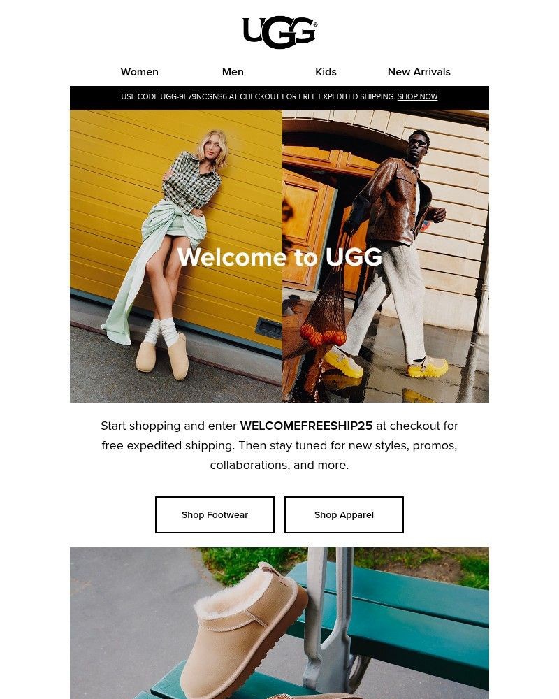 Screenshot of email sent to a UGG Newsletter subscriber