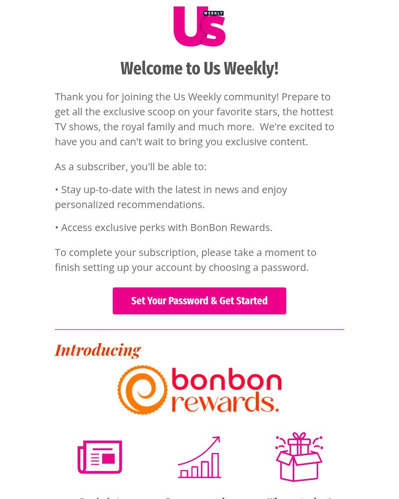 Screenshot of email sent to a Us Weekly Newsletter subscriber
