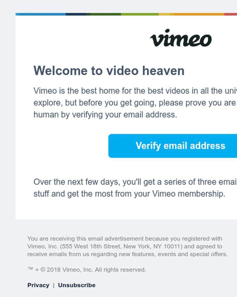 Screenshot of email sent to a Vimeo Registered user