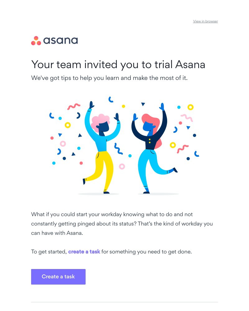 Screenshot of email sent to a Asana Invited user