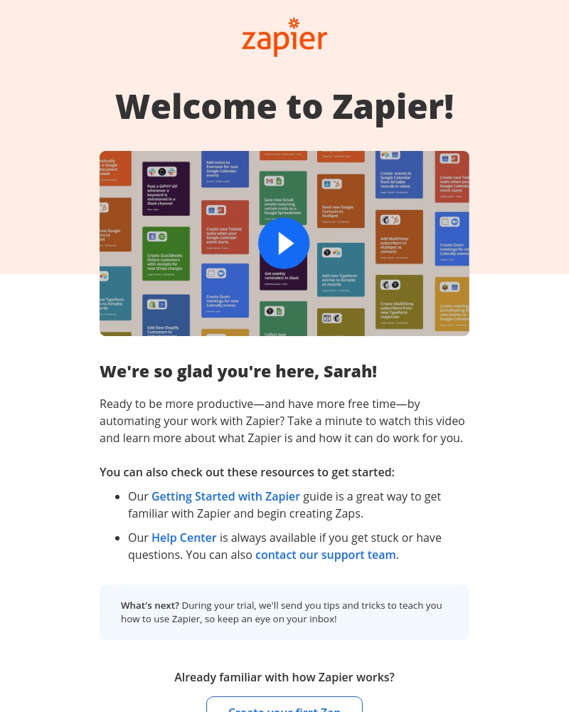 Screenshot of email sent to a Zapier Registered user
