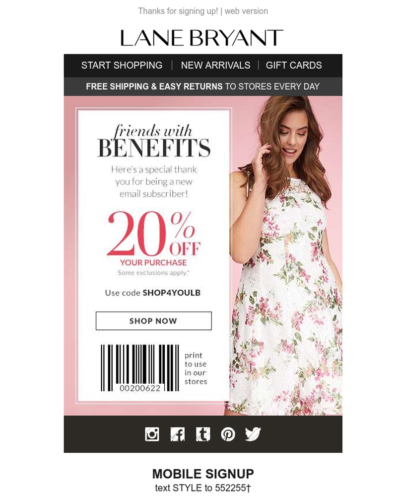 Screenshot of email sent to a Lane Bryant Newsletter subscriber