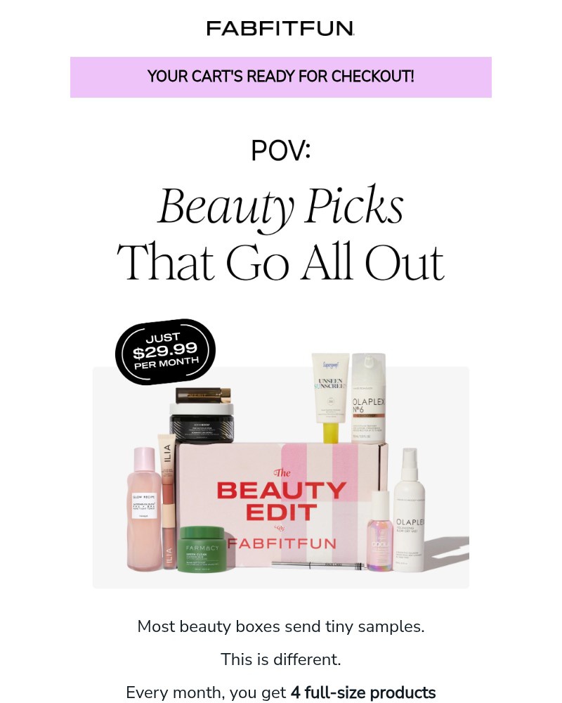 Screenshot of email sent to a FabFitFun Newsletter subscriber