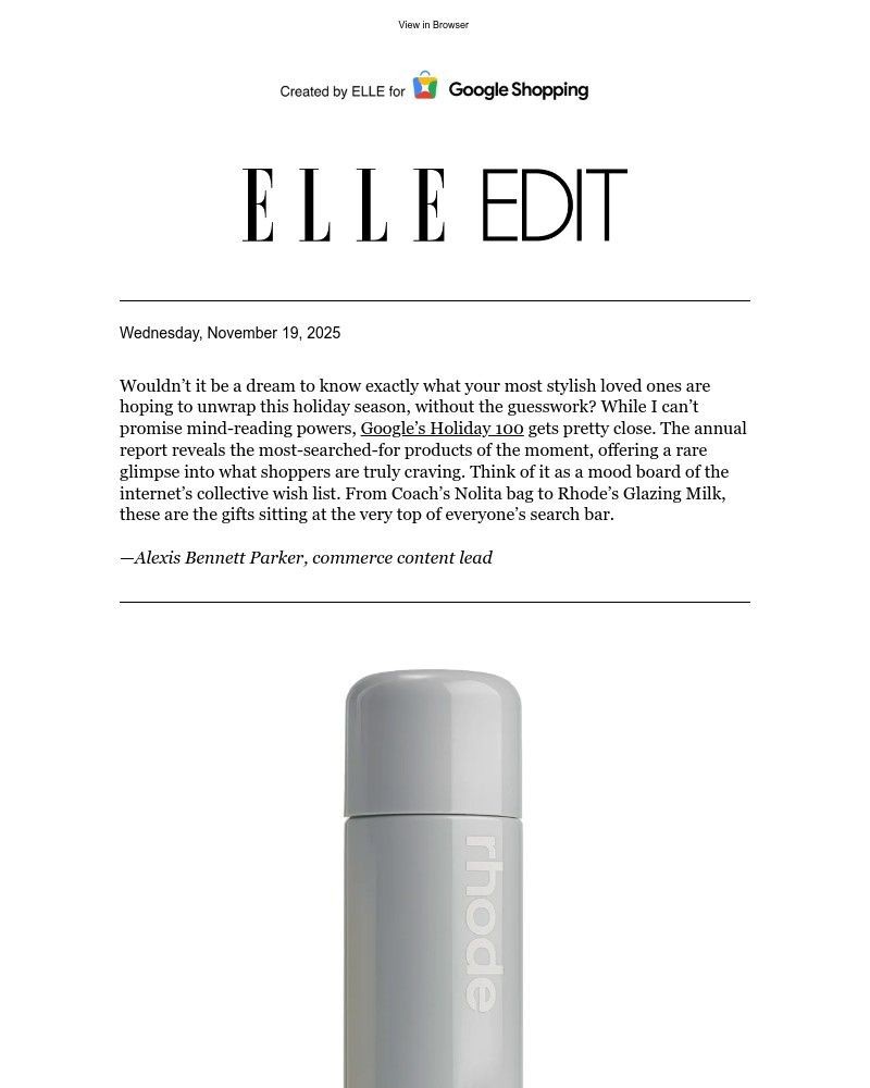 Screenshot of email sent to a Elle Newsletter subscriber