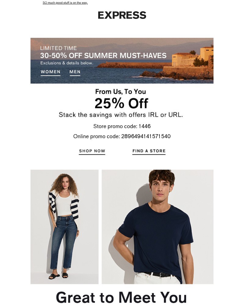 Screenshot of email sent to a Express Newsletter subscriber