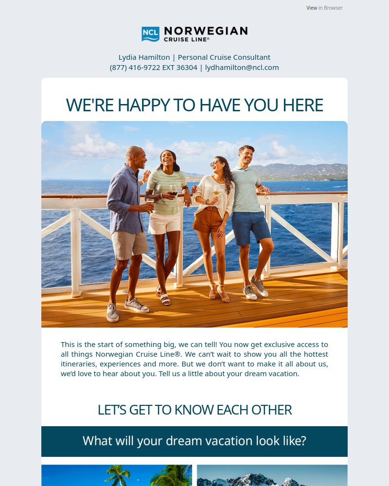 Screenshot of email sent to a Norwegian Cruise Line Newsletter subscriber