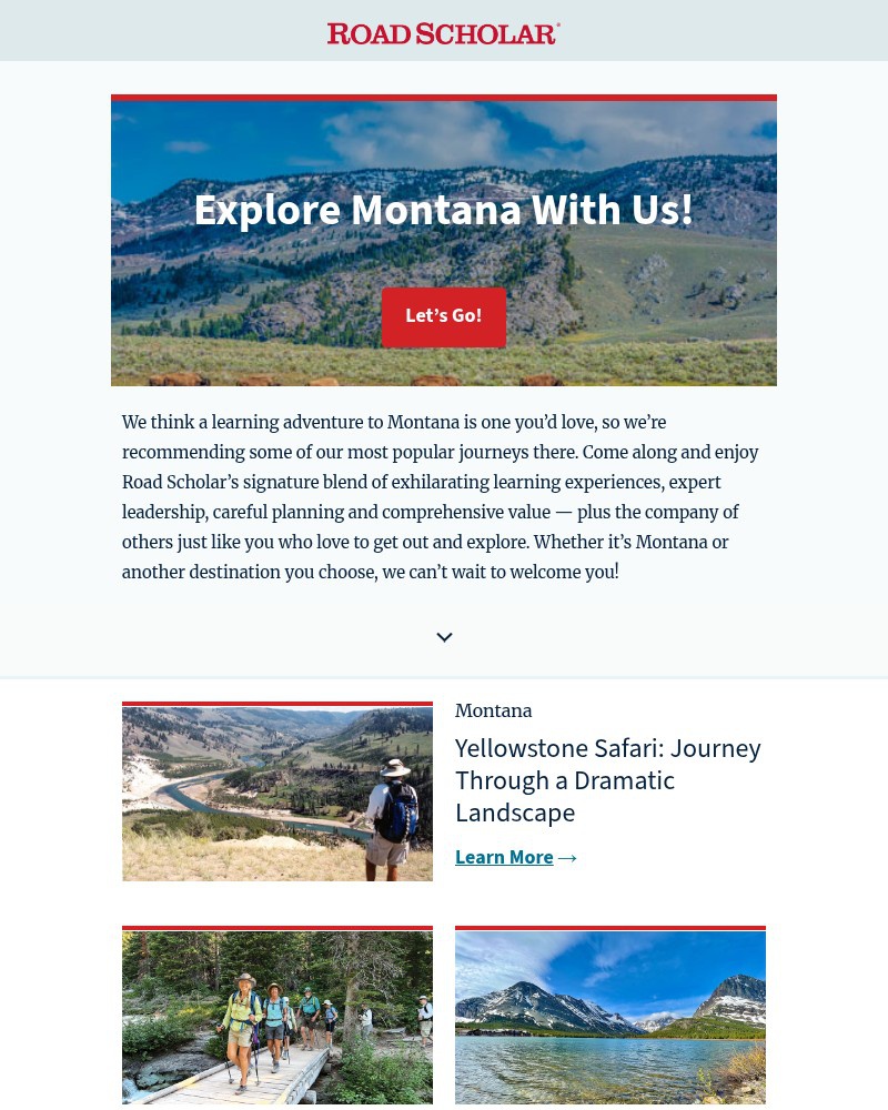 Screenshot of email sent to a Road Scholar Newsletter subscriber