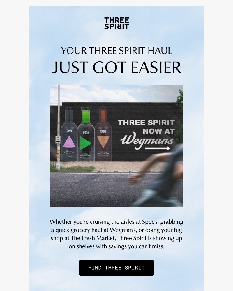Screenshot of email sent to a Three Spirit Newsletter subscriber