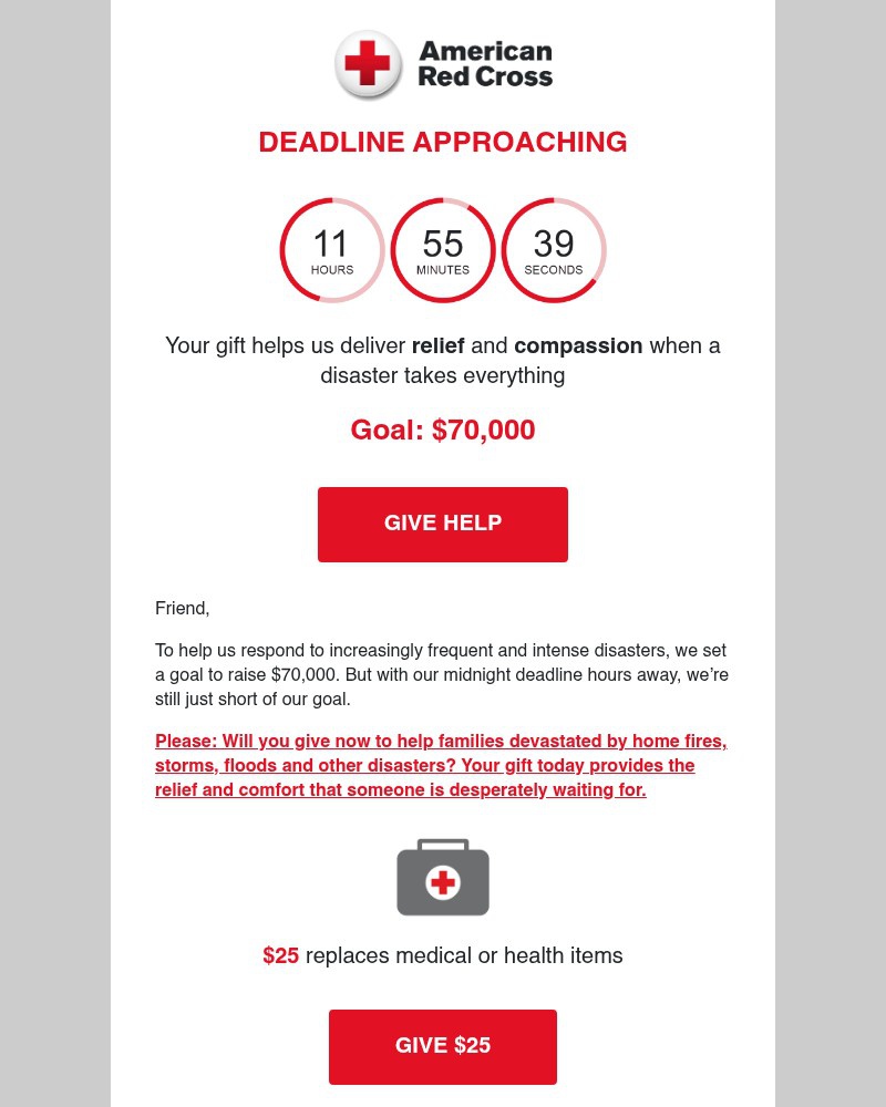Screenshot of email sent to a American Red Cross Newsletter subscriber