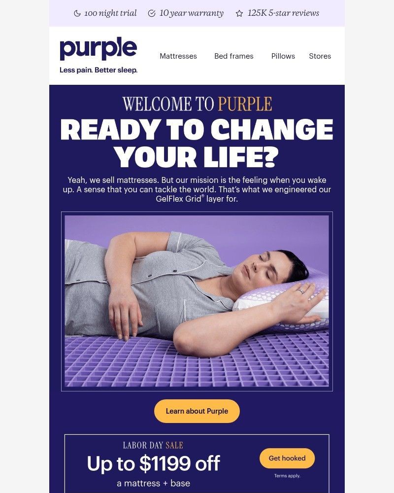 Screenshot of email sent to a Purple Cart abandoner