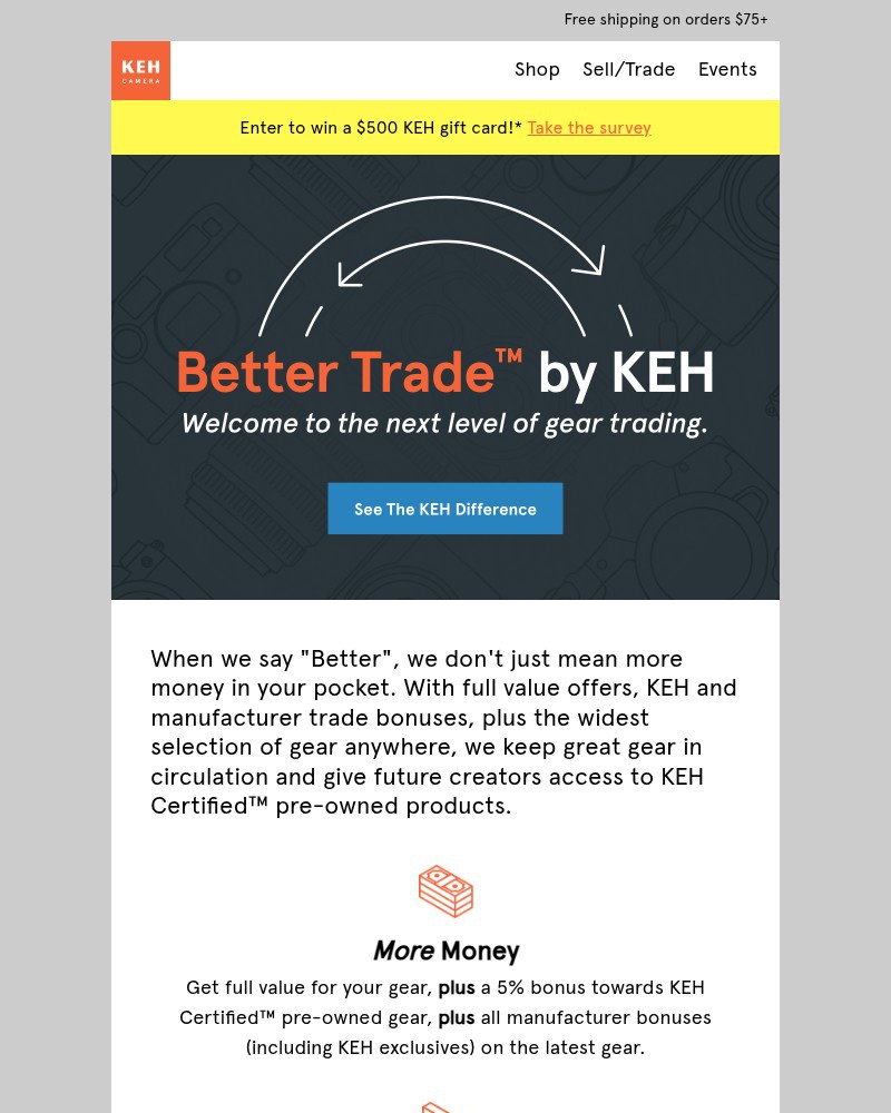 Screenshot of email sent to a KEH Camera Newsletter subscriber
